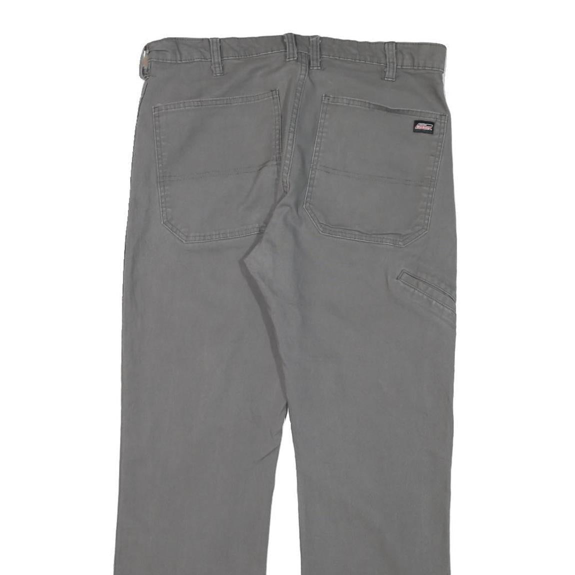 DICKIES Mens Regular Grey Cotton Blend Workwear Trousers W32 L29 Durable Zip
