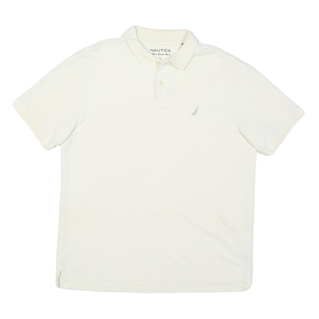 NAUTICA Mens White Short Sleeve Plain Polo Shirt L Classic Cotton Blend