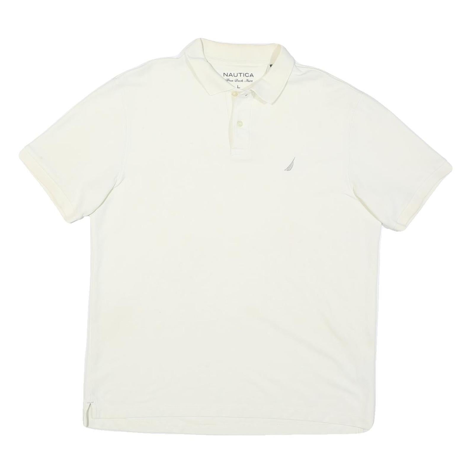 NAUTICA Mens White Short Sleeve Plain Polo Shirt L Classic Cotton Blend