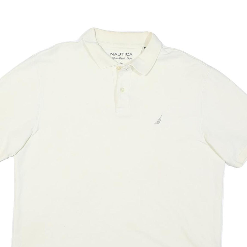 NAUTICA Mens White Short Sleeve Plain Polo Shirt L Classic Cotton Blend
