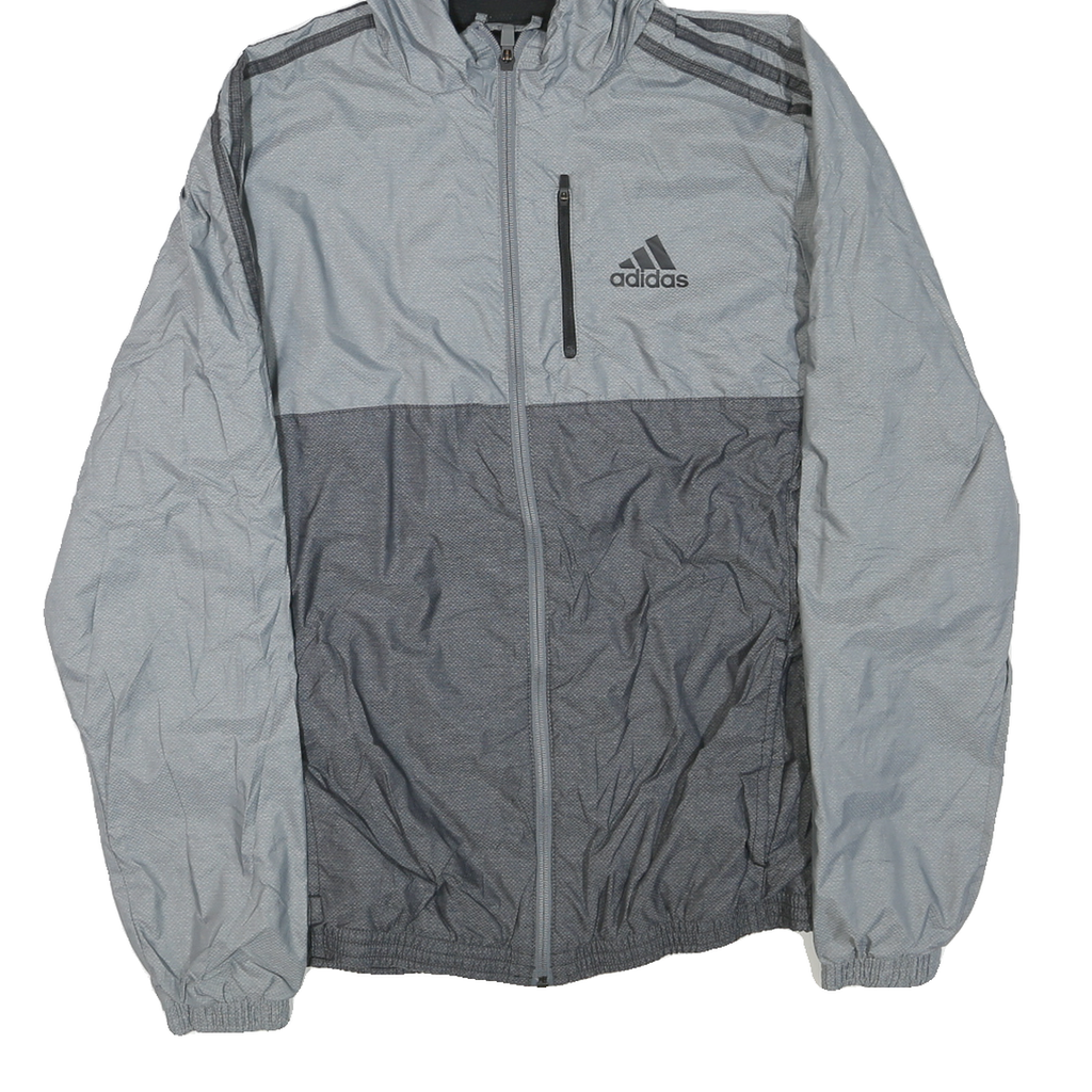 ADIDAS Womens Grey & Dark Grey Zip Up Hooded Jacket M Polyester Blend Casual