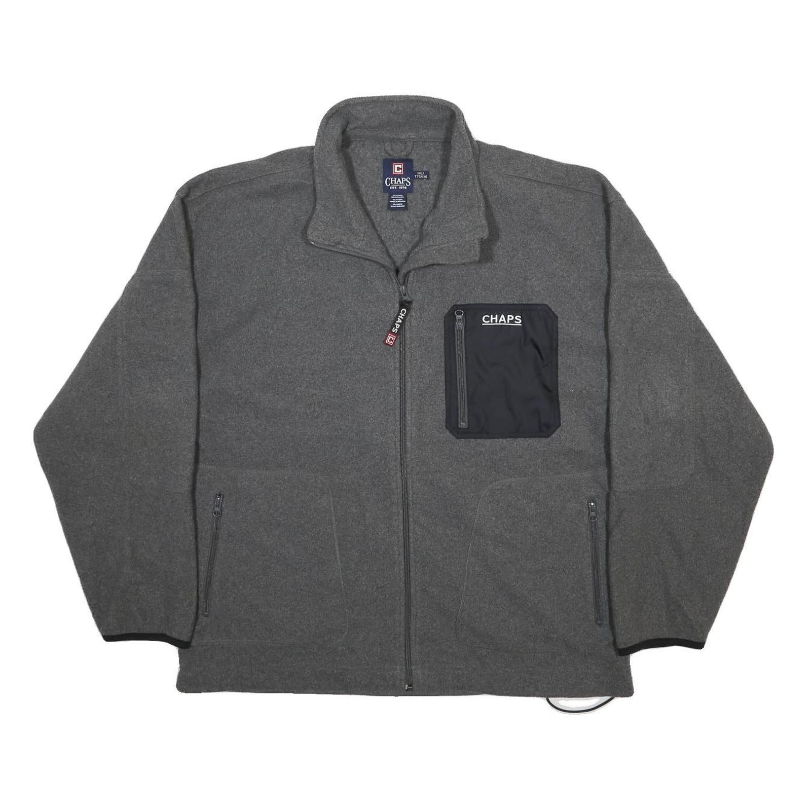 CHAPS Mens Grey & Black Zip Jacket 2XL Polyester Plain Casual Lightweight Pocket