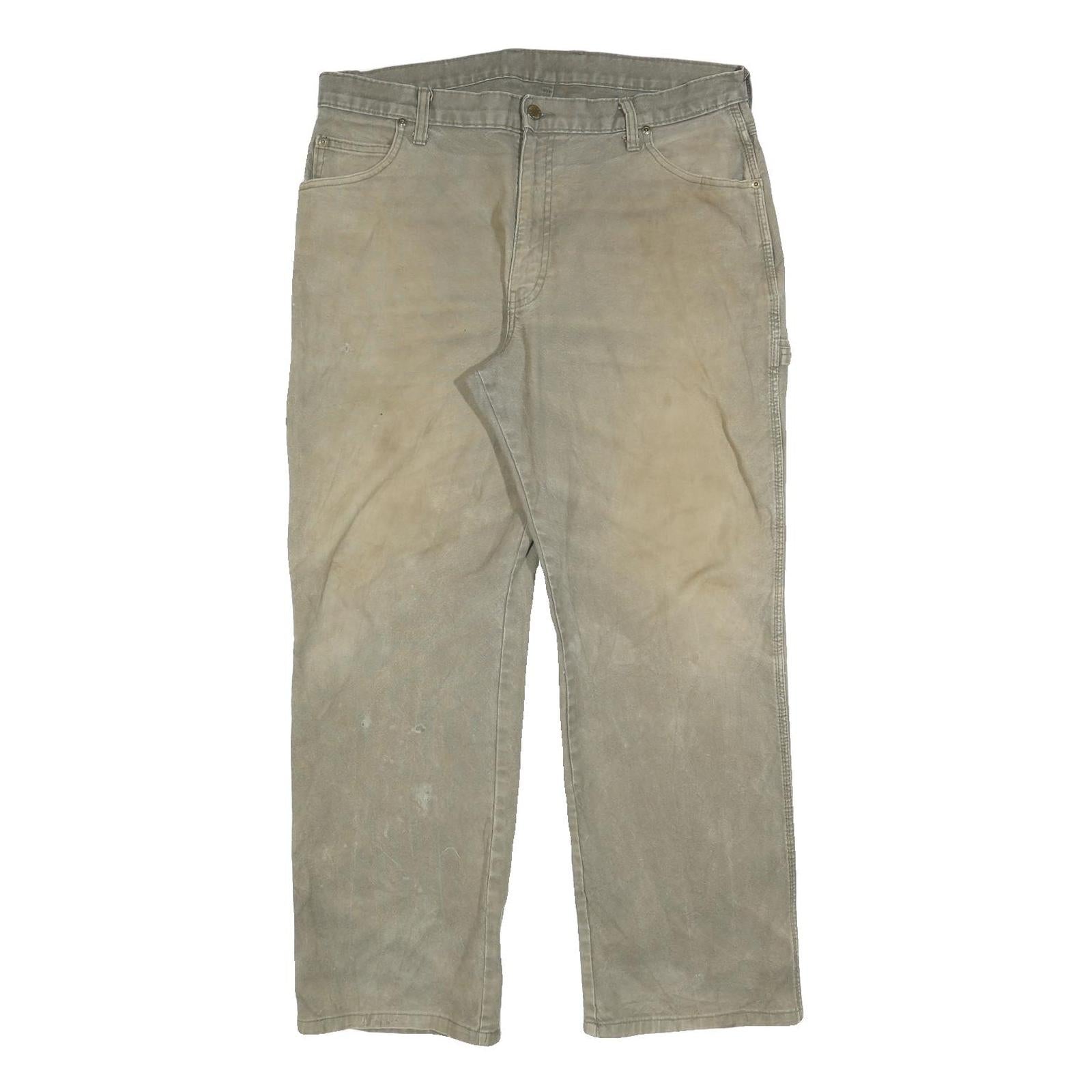 DICKIES Mens Relaxed Fit Jeans Beige Cotton Blend W36 L30 Workwear Zip Closure