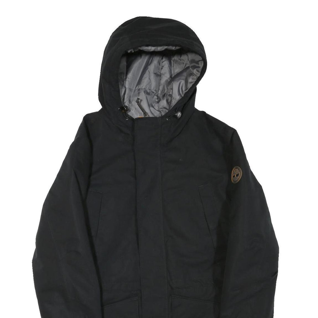 TIMBERLAND Mens Black Outdoor Jacket S Polyester Blend Hooded Zip Plain