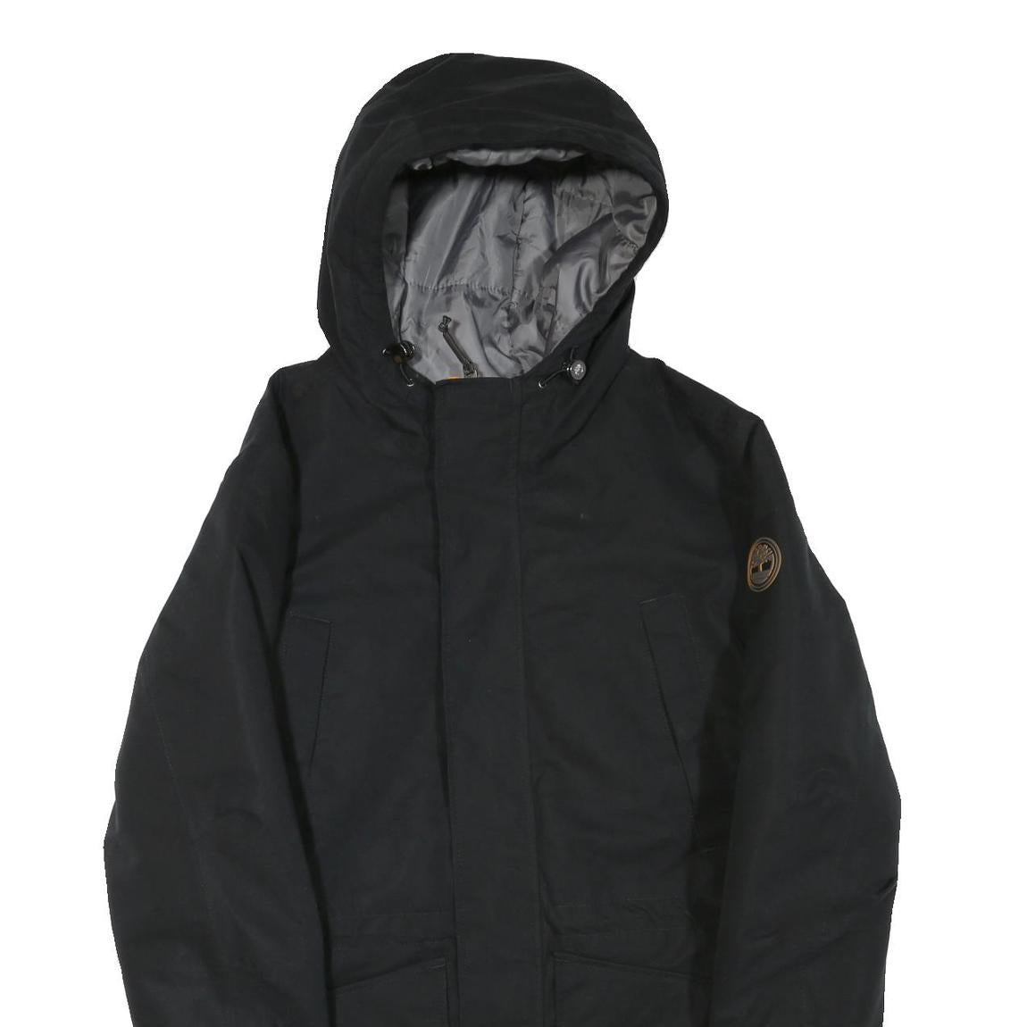 TIMBERLAND Mens Black Outdoor Jacket S Polyester Blend Hooded Zip Plain