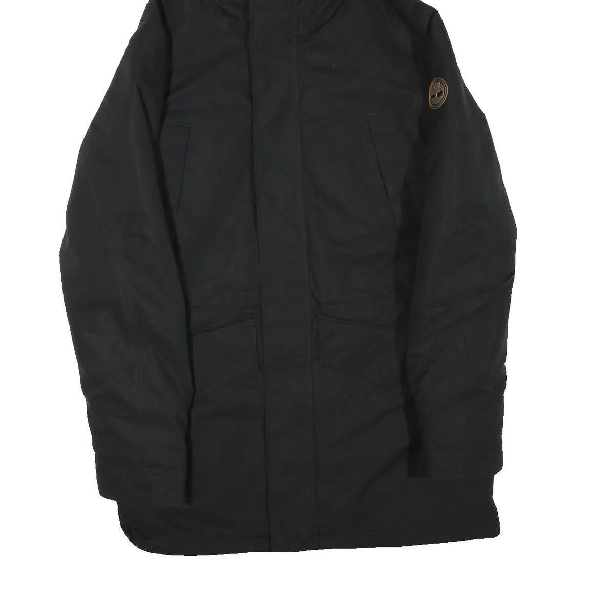 TIMBERLAND Mens Black Outdoor Jacket S Polyester Blend Hooded Zip Plain