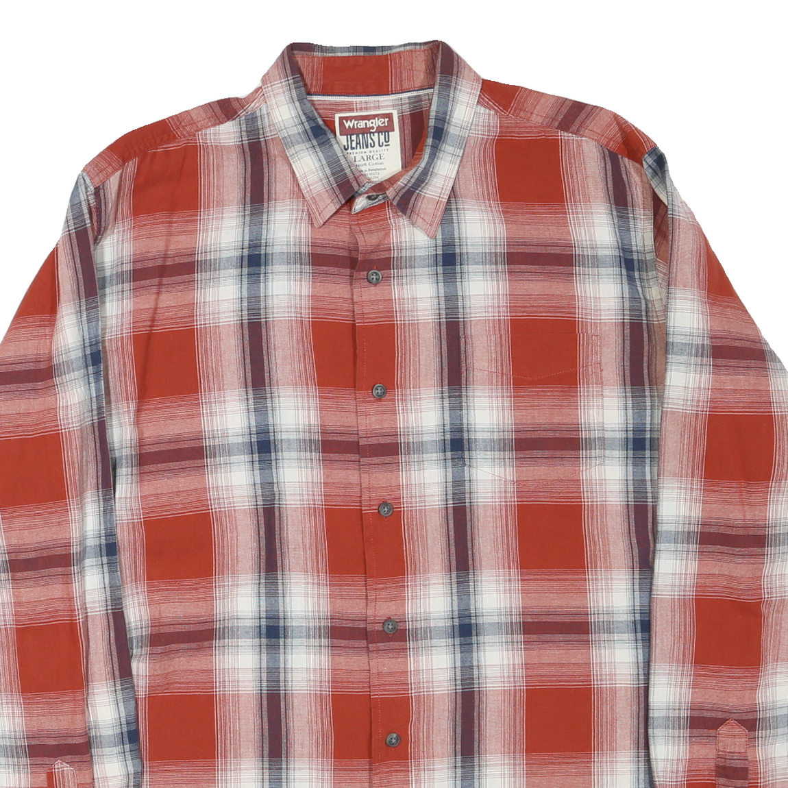 WRANGLER Mens Red & Blue Checked Shirt L Cotton Blend Casual Classic Button
