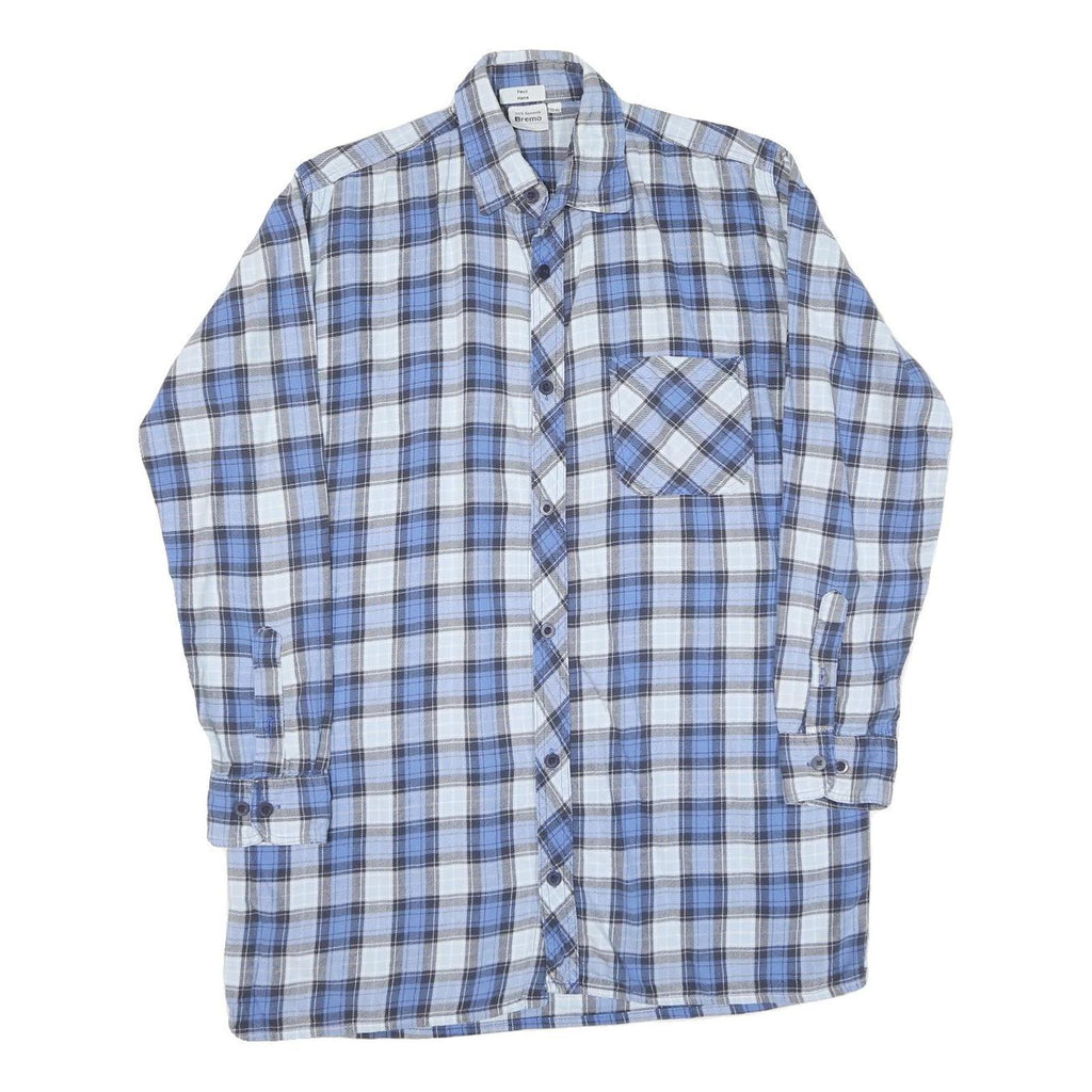 Mens Blue & White Checked Cotton Shirt L Casual Long Sleeve Button Down