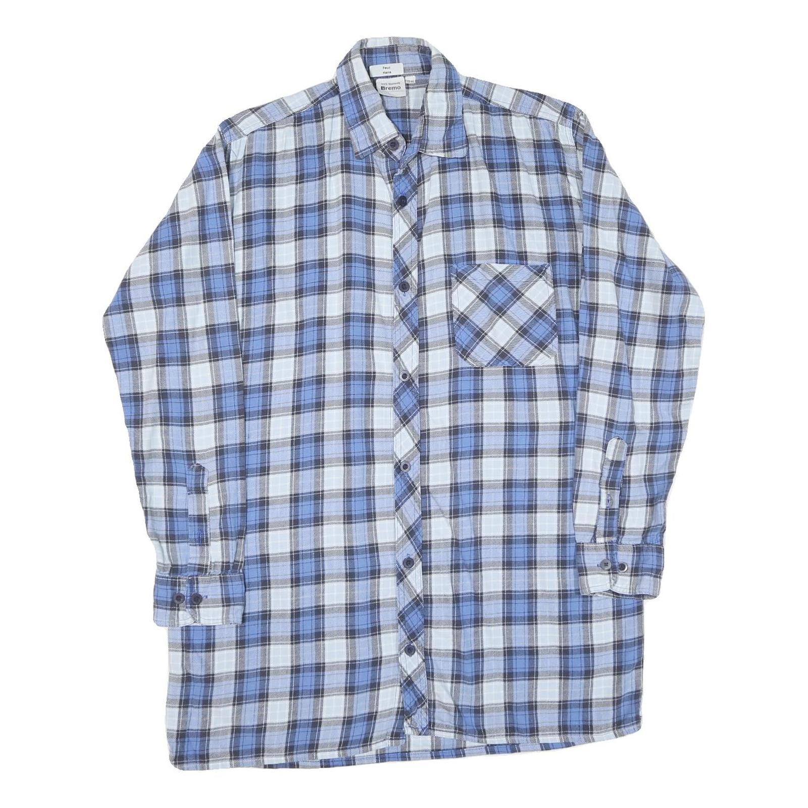 Mens Blue & White Checked Cotton Shirt L Casual Long Sleeve Button Down