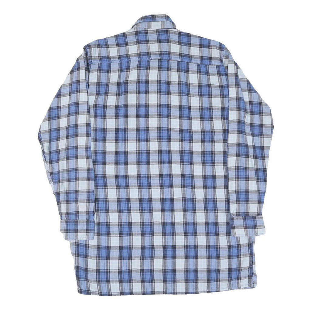 Mens Blue & White Checked Cotton Shirt L Casual Long Sleeve Button Down