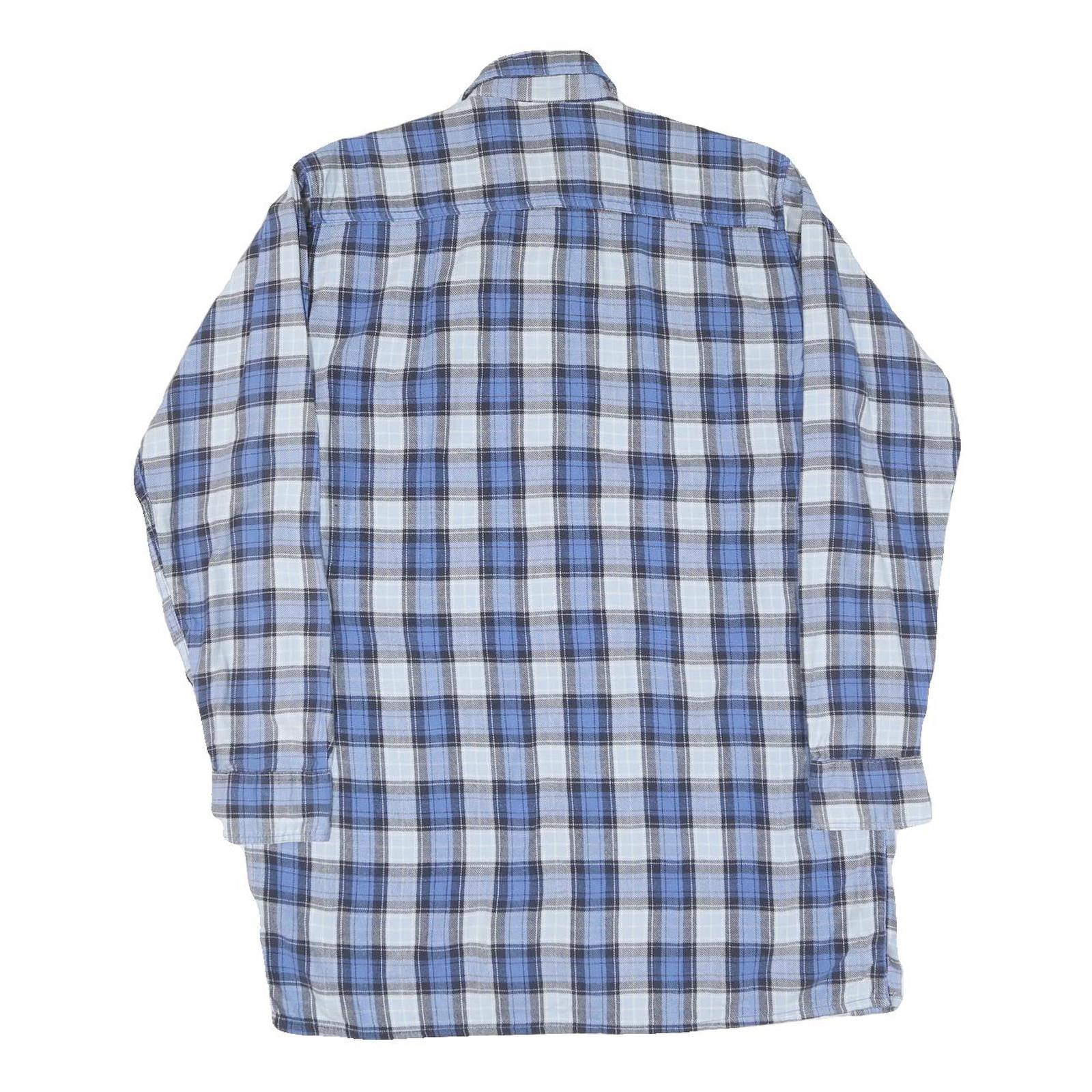 Mens Blue & White Checked Cotton Shirt L Casual Long Sleeve Button Down