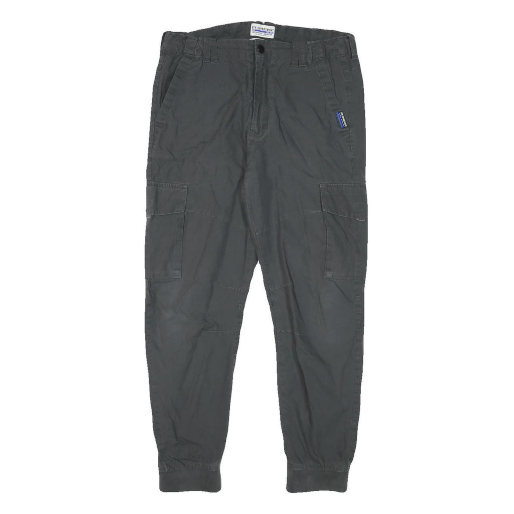 H&M Mens Cotton Blend Black Relaxed Cargo Trousers W30 L25 Casual Zip Pockets
