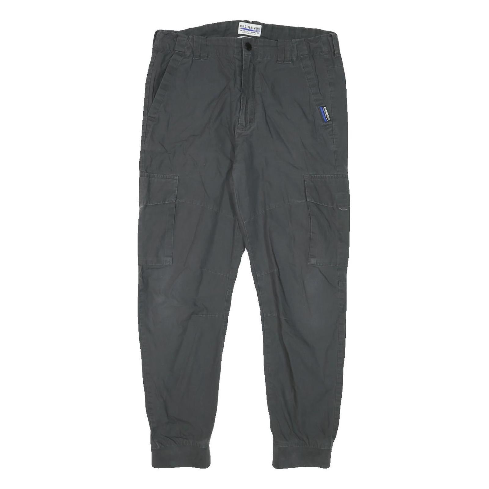 H&M Mens Cotton Blend Black Relaxed Cargo Trousers W30 L25 Casual Zip Pockets