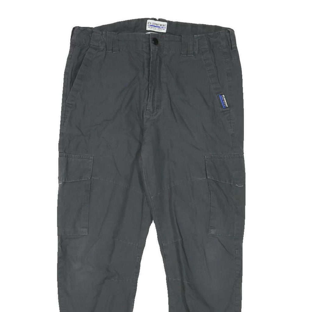 H&M Mens Cotton Blend Black Relaxed Cargo Trousers W30 L25 Casual Zip Pockets