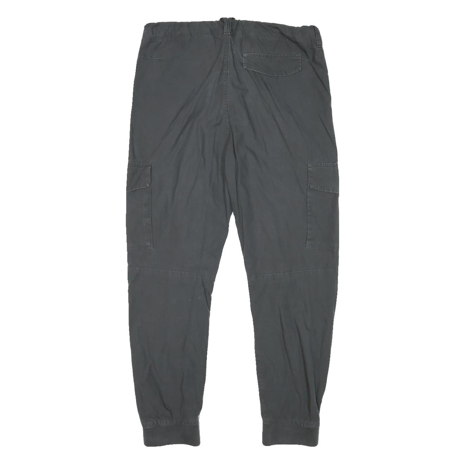 H&M Mens Cotton Blend Black Relaxed Cargo Trousers W30 L25 Casual Zip Pockets
