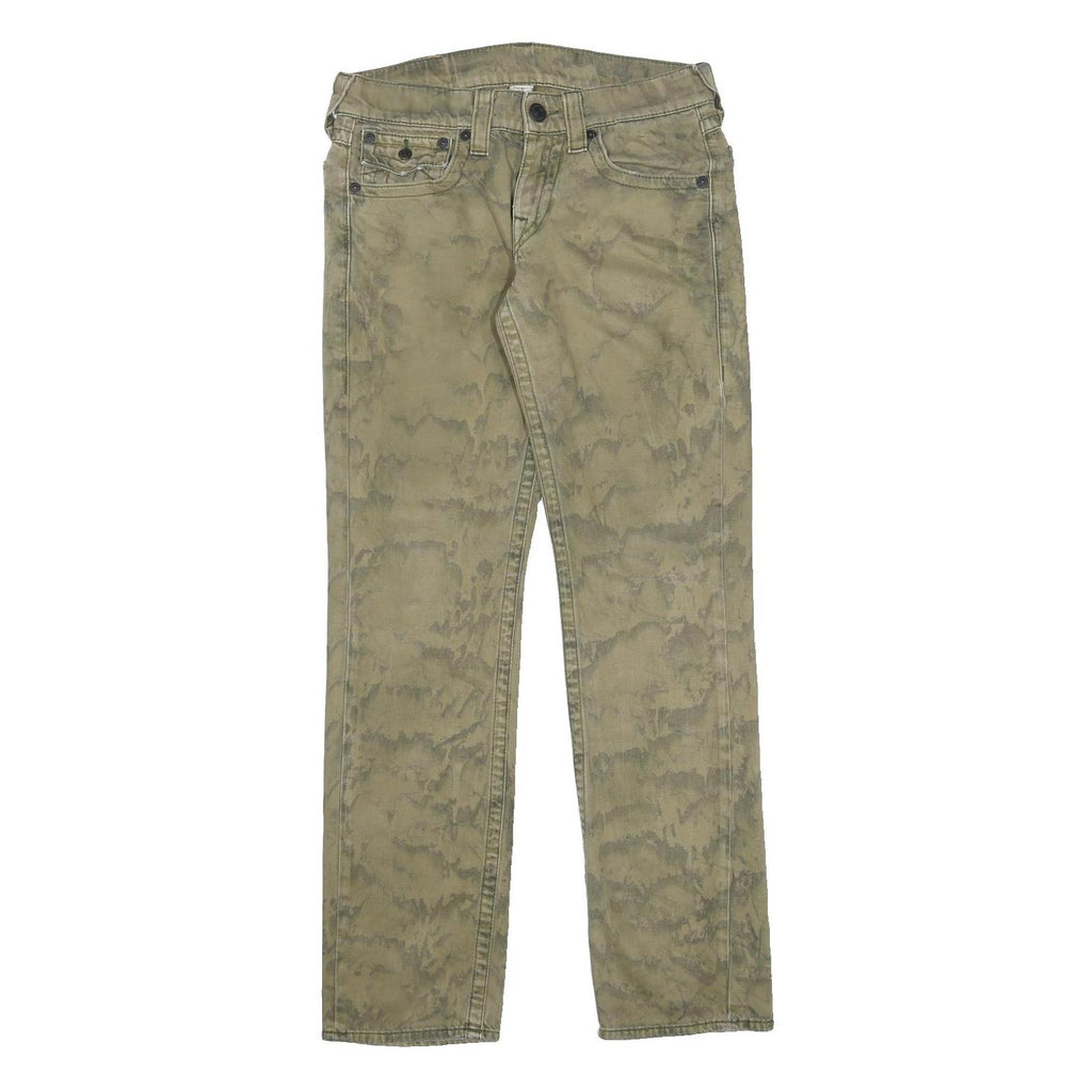 TRUE RELIGION Mens Jeans Green Regular Straight Denim Stone Wash W30 L32 Zip