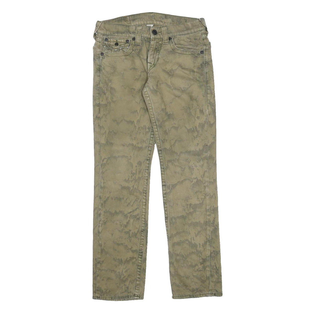 TRUE RELIGION Mens Jeans Green Regular Straight Denim Stone Wash W30 L32 Zip