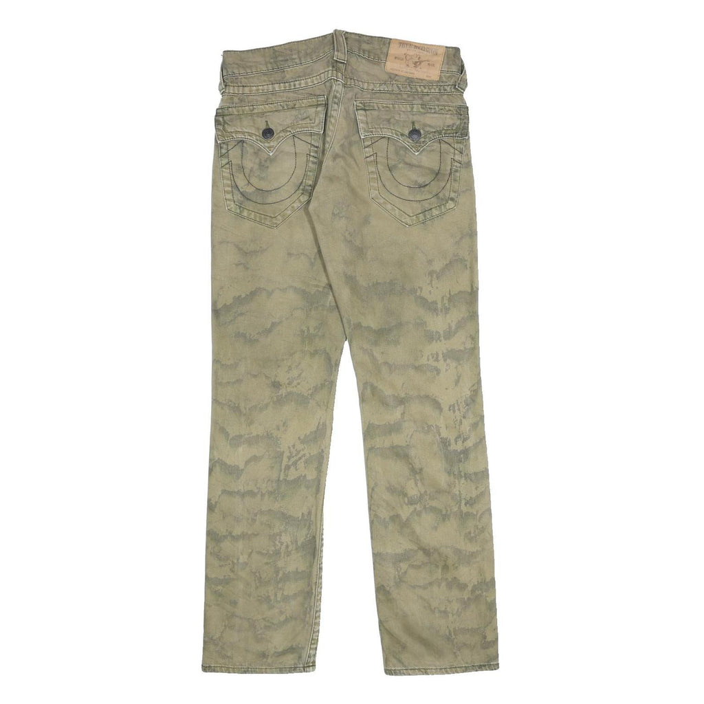 TRUE RELIGION Mens Jeans Green Regular Straight Denim Stone Wash W30 L32 Zip