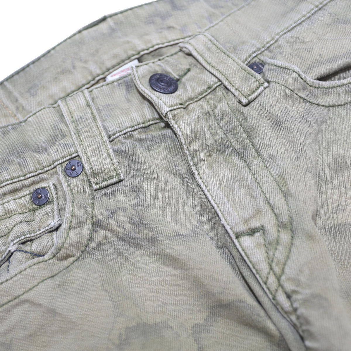 TRUE RELIGION Mens Jeans Green Regular Straight Denim Stone Wash W30 L32 Zip