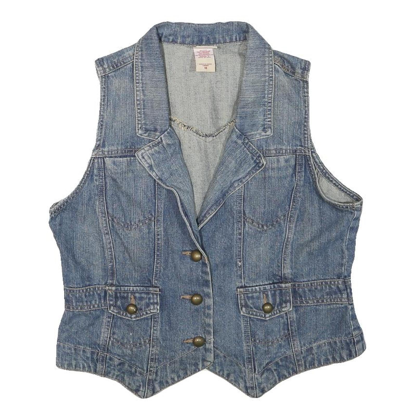 FADED GLORY Womens Blue Denim Button Jacket S Cotton Blend Sleeveless Casual