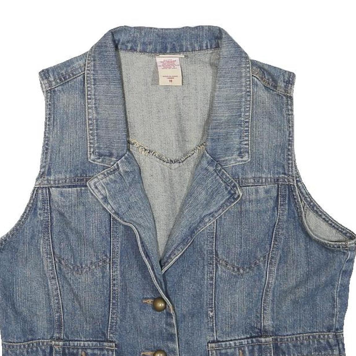 FADED GLORY Womens Blue Denim Button Jacket S Cotton Blend Sleeveless Casual