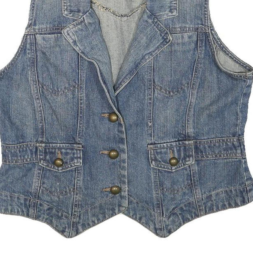 FADED GLORY Womens Blue Denim Button Jacket S Cotton Blend Sleeveless Casual