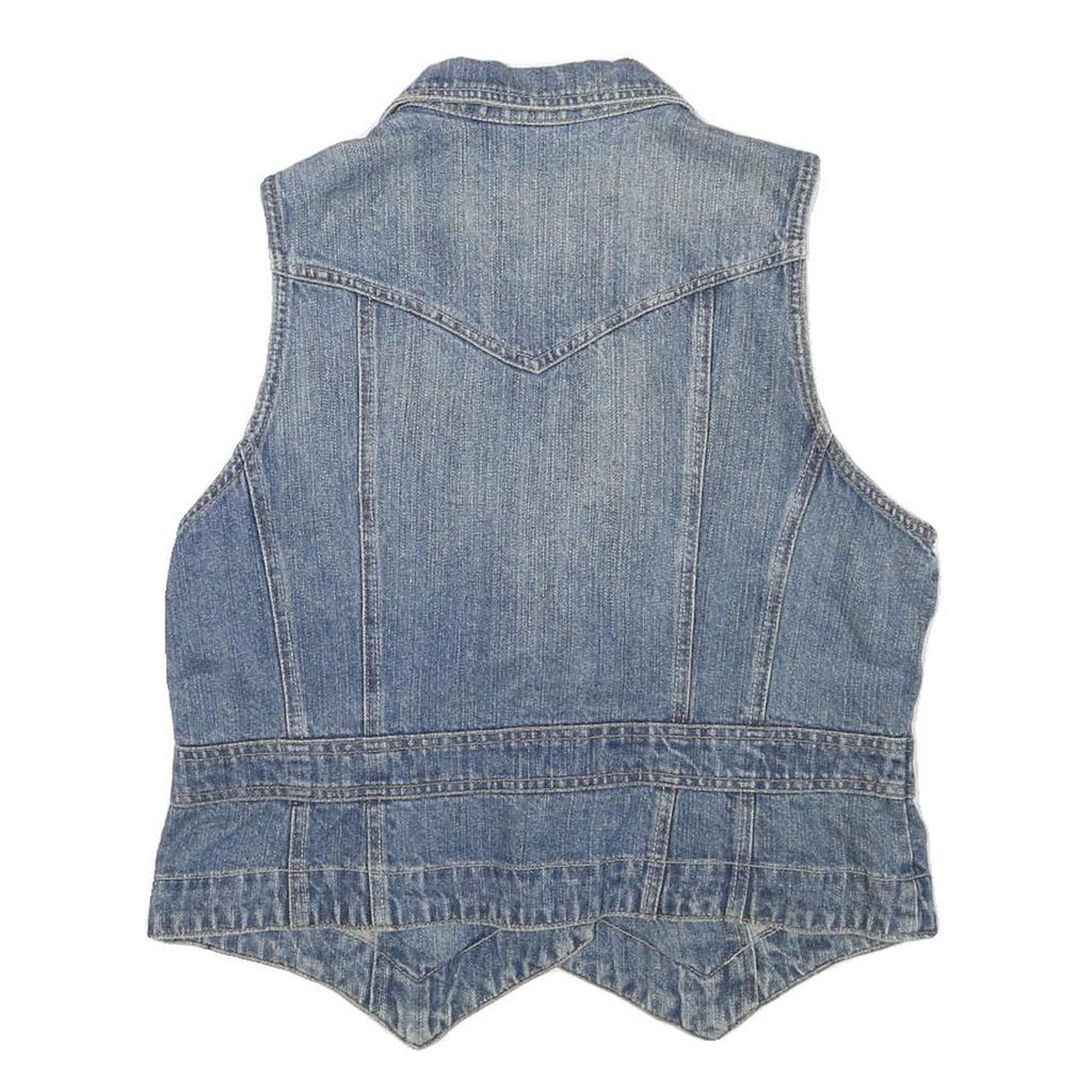 FADED GLORY Womens Blue Denim Button Jacket S Cotton Blend Sleeveless Casual