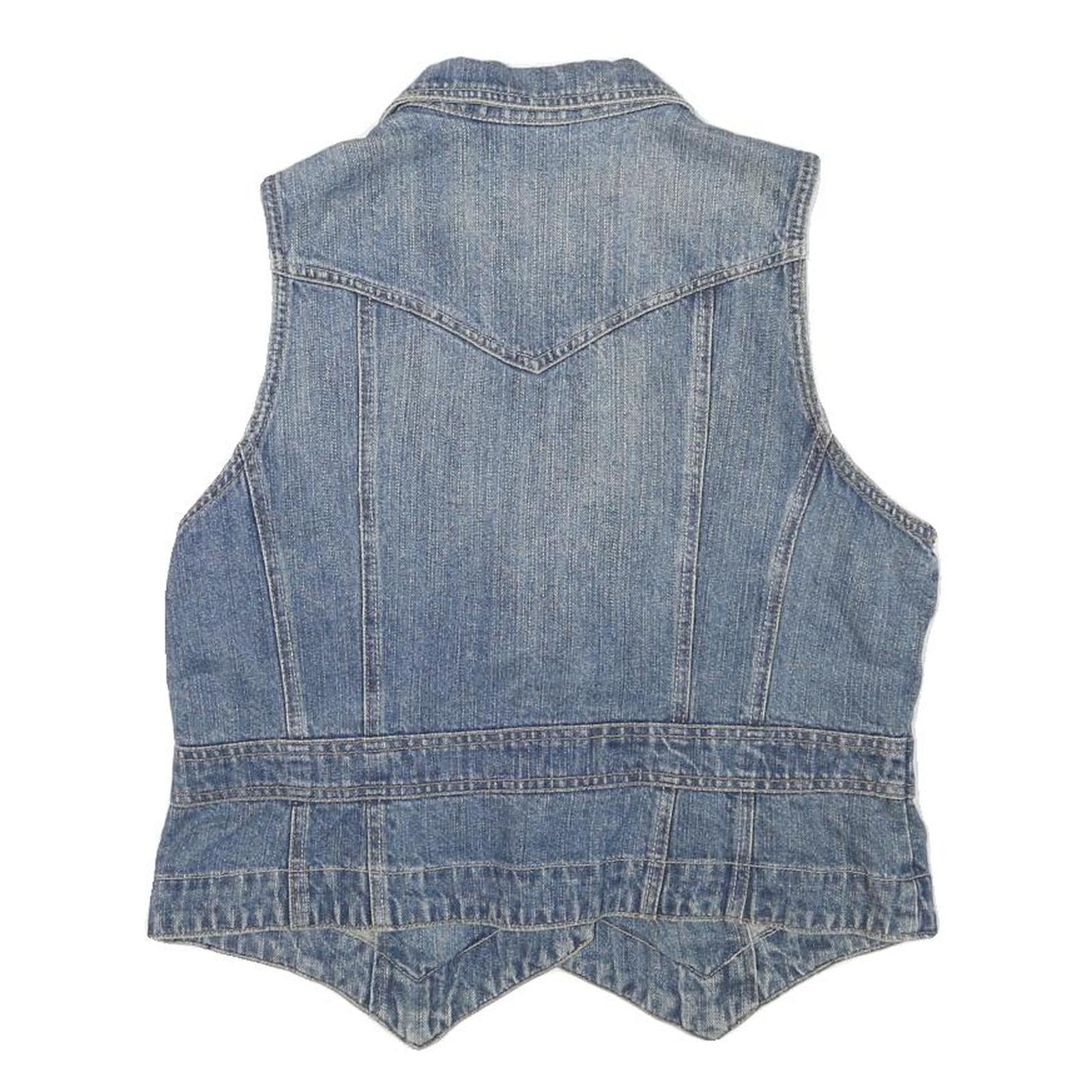 FADED GLORY Womens Blue Denim Button Jacket S Cotton Blend Sleeveless Casual