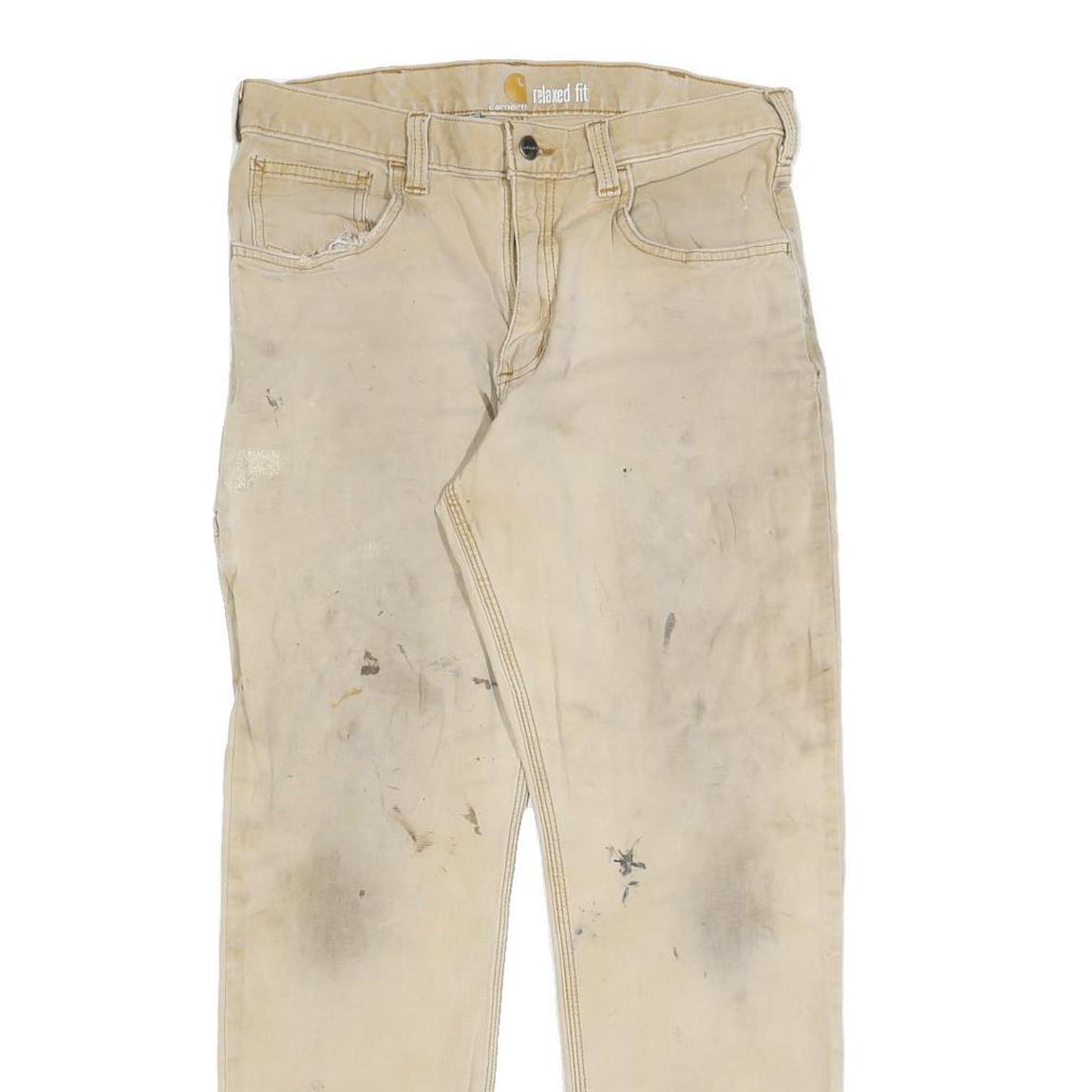 CARHARTT Mens Cotton Blend Beige Relaxed Zip Trousers W32 L30 Workwear Casual