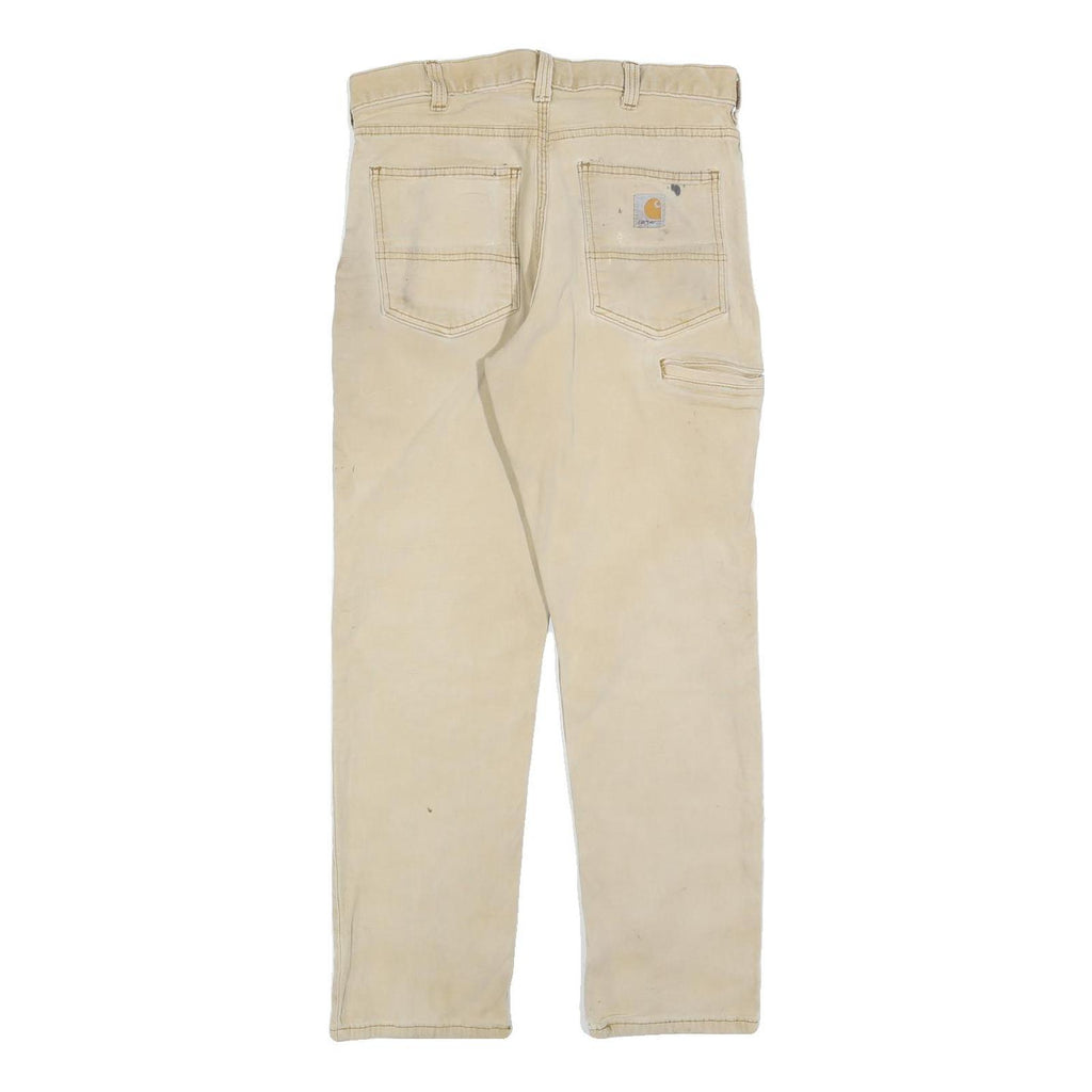 CARHARTT Mens Cotton Blend Beige Relaxed Zip Trousers W32 L30 Workwear Casual