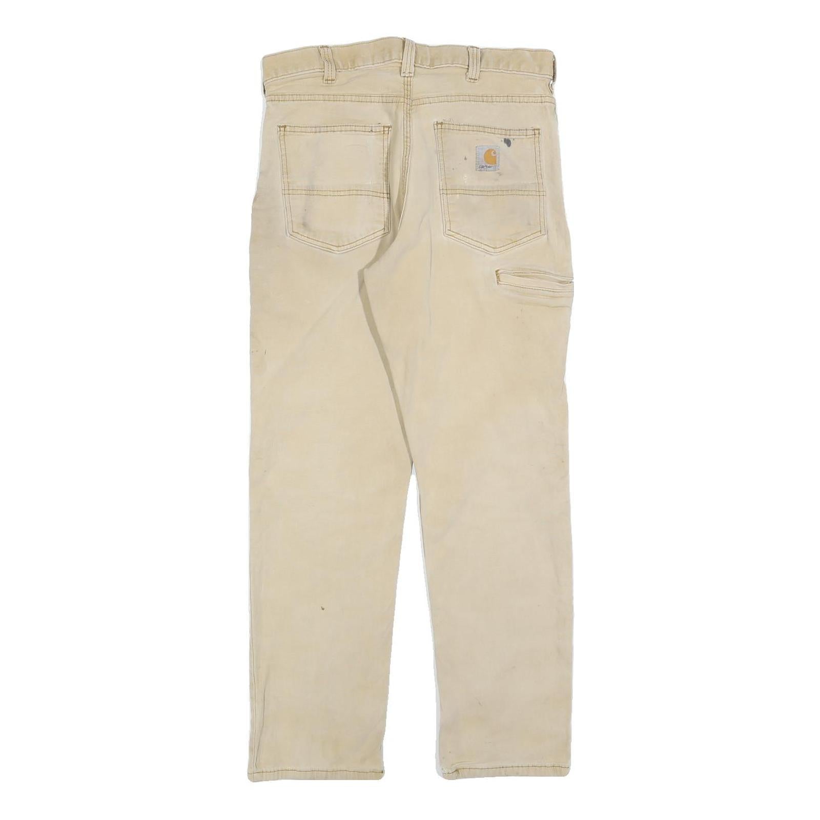 CARHARTT Mens Cotton Blend Beige Relaxed Zip Trousers W32 L30 Workwear Casual