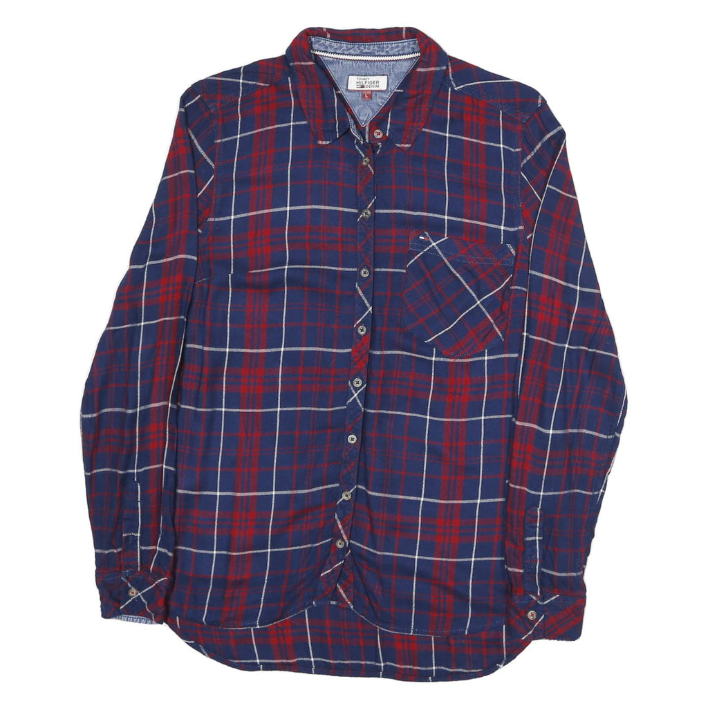 TOMMY HILFIGER Womens Blue & Red Checked Shirt L Button Front Cotton Blend