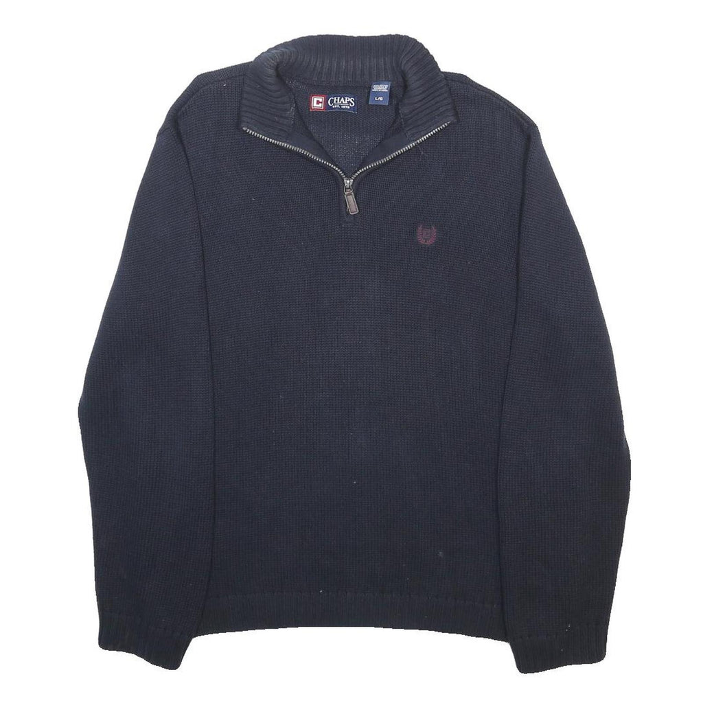 CHAPS Mens Navy Blue Plain Cotton Jumper Quarter Zip Regular L