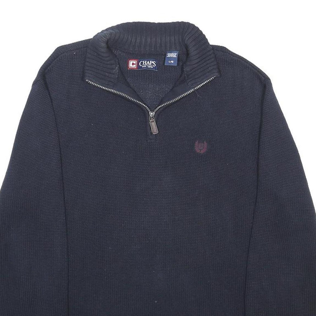 CHAPS Mens Navy Blue Plain Cotton Jumper Quarter Zip Regular L