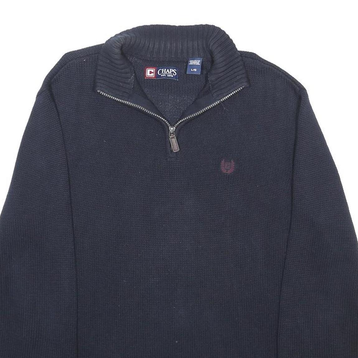 CHAPS Mens Navy Blue Plain Cotton Jumper Quarter Zip Regular L