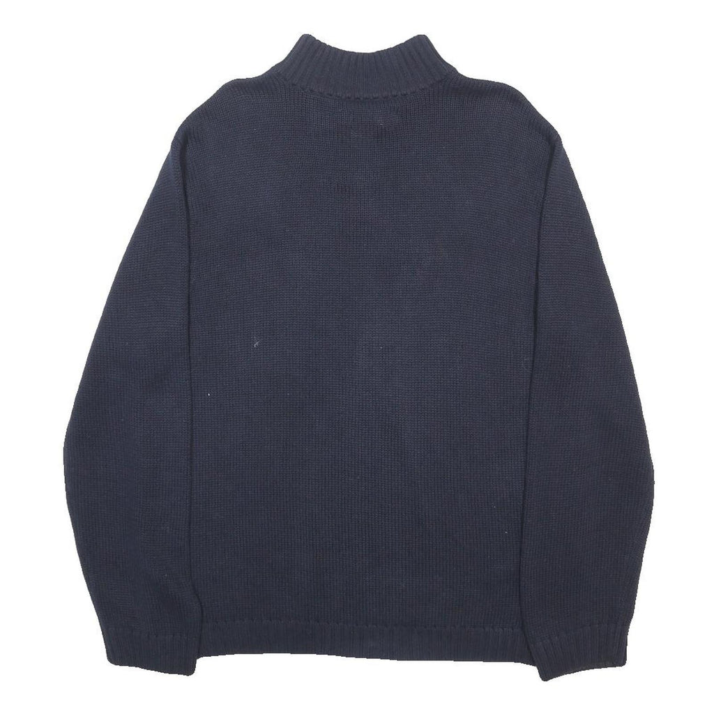 CHAPS Mens Navy Blue Plain Cotton Jumper Quarter Zip Regular L