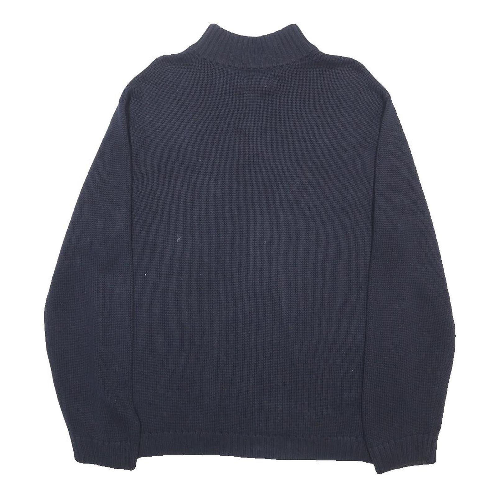 CHAPS Mens Navy Blue Plain Cotton Jumper Quarter Zip Regular L