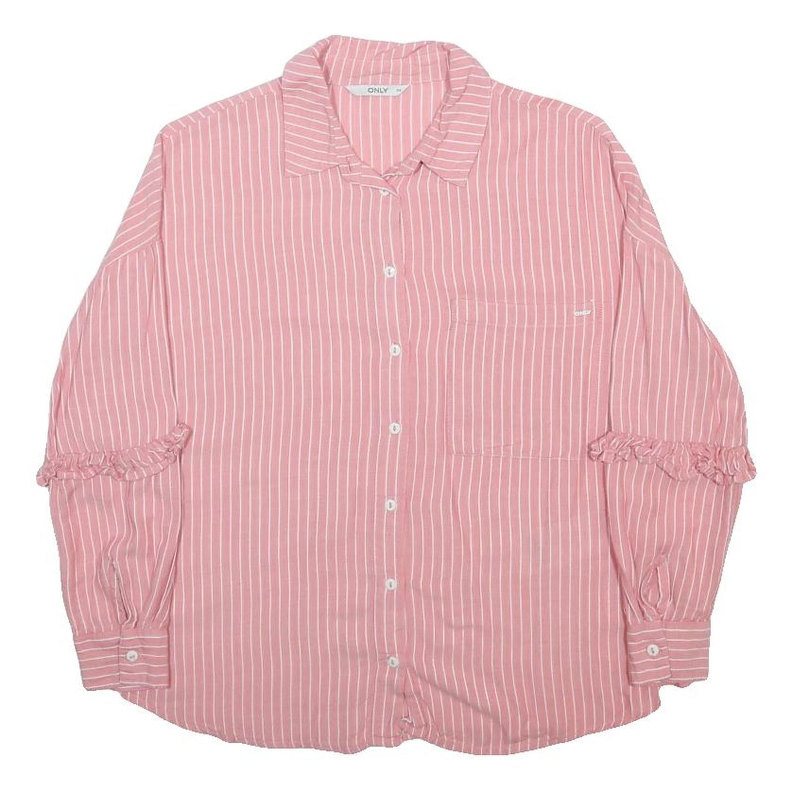 ONLY Womens Pink & White Striped Shirt S Button Down Relaxed Fit Casual