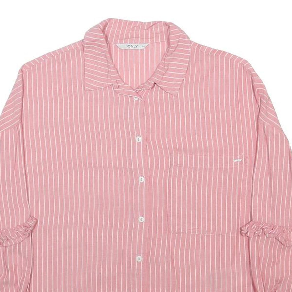ONLY Womens Pink & White Striped Shirt S Button Down Relaxed Fit Casual