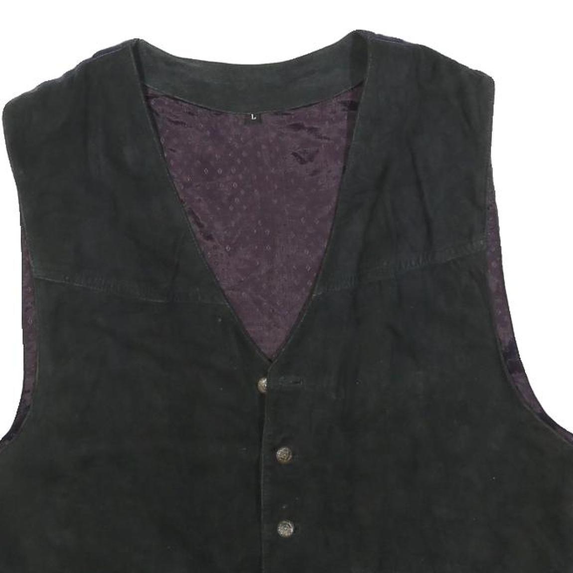 Mens Black Leather Button Jacket L Vest Plain Classic Fit Stylish