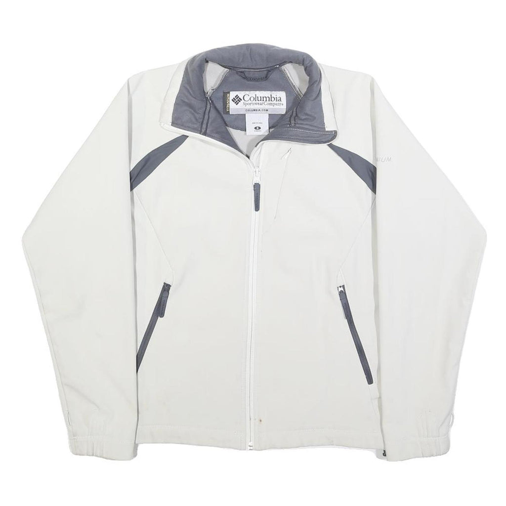 COLUMBIA Womens White & Grey Zip Jacket S Polyester Outdoor Sportswear