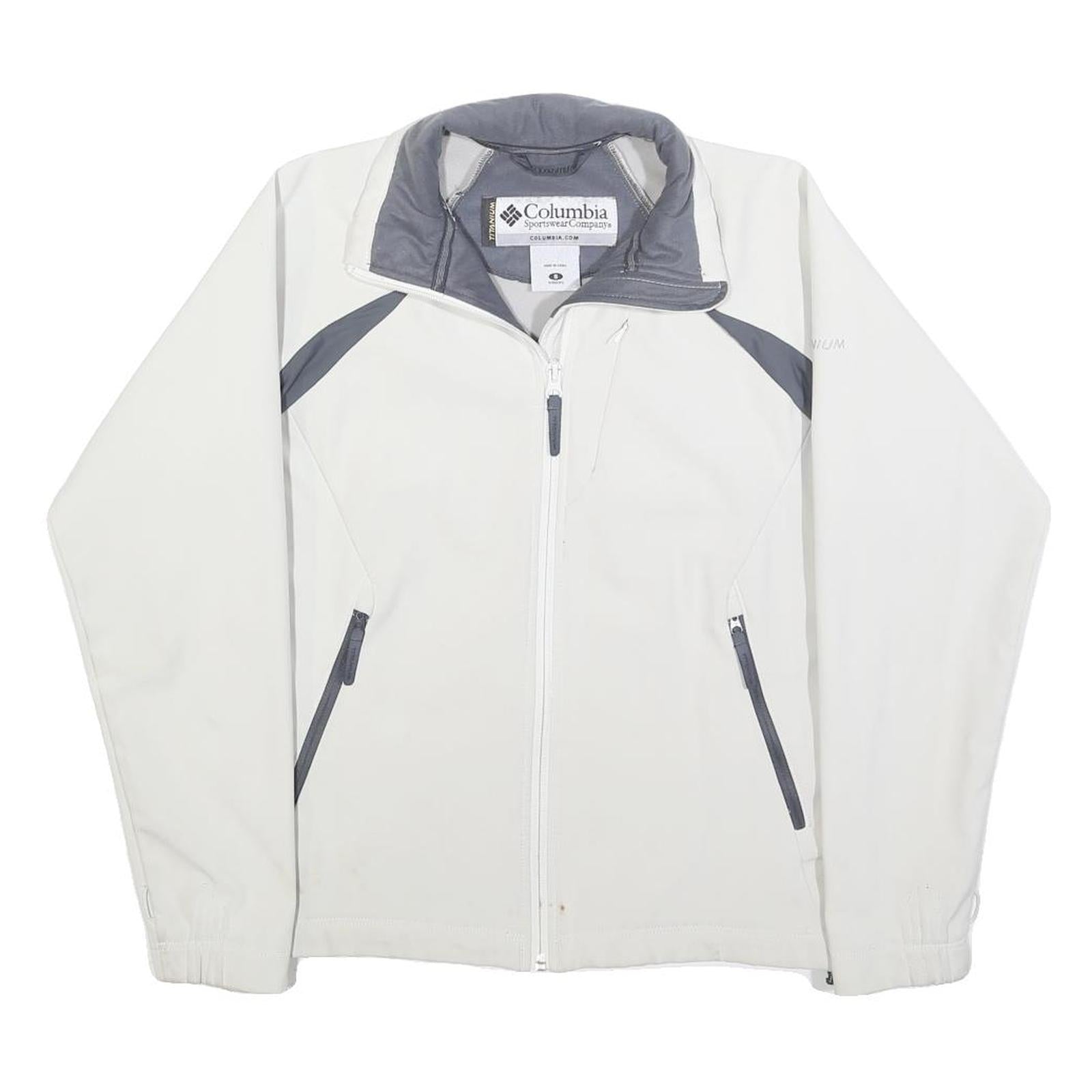 COLUMBIA Womens White & Grey Zip Jacket S Polyester Outdoor Sportswear