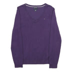 TOMMY HILFIGER Mens Purple Plain V-Neck Basic Knit Jumper M Cotton Casual