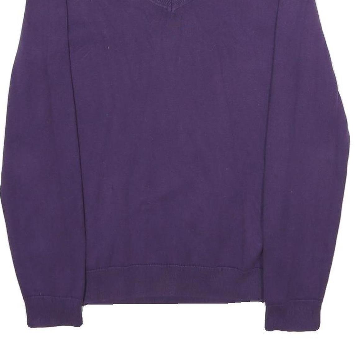 TOMMY HILFIGER Mens Purple Plain V-Neck Basic Knit Jumper M Cotton Casual