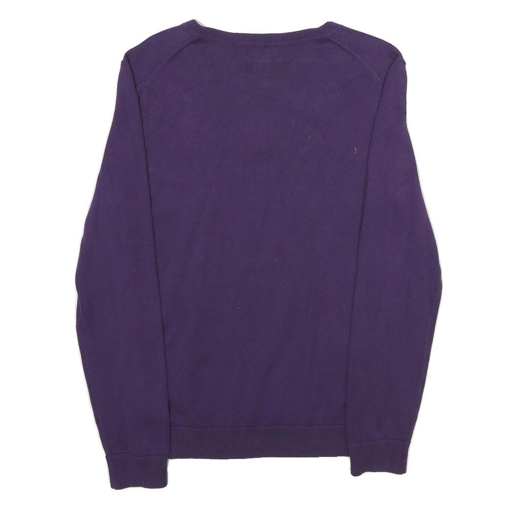 TOMMY HILFIGER Mens Purple Plain V-Neck Basic Knit Jumper M Cotton Casual