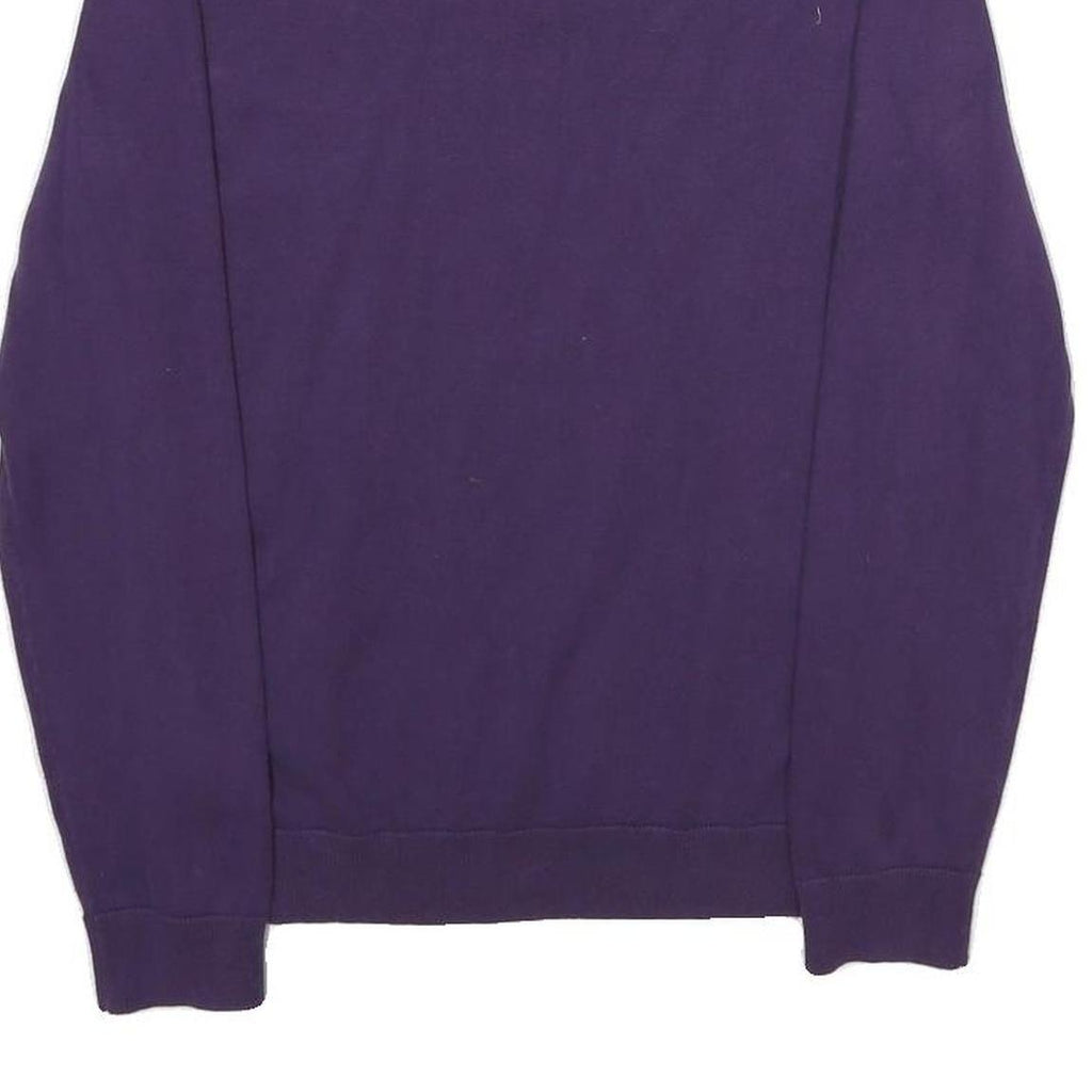 TOMMY HILFIGER Mens Purple Plain V-Neck Basic Knit Jumper M Cotton Casual