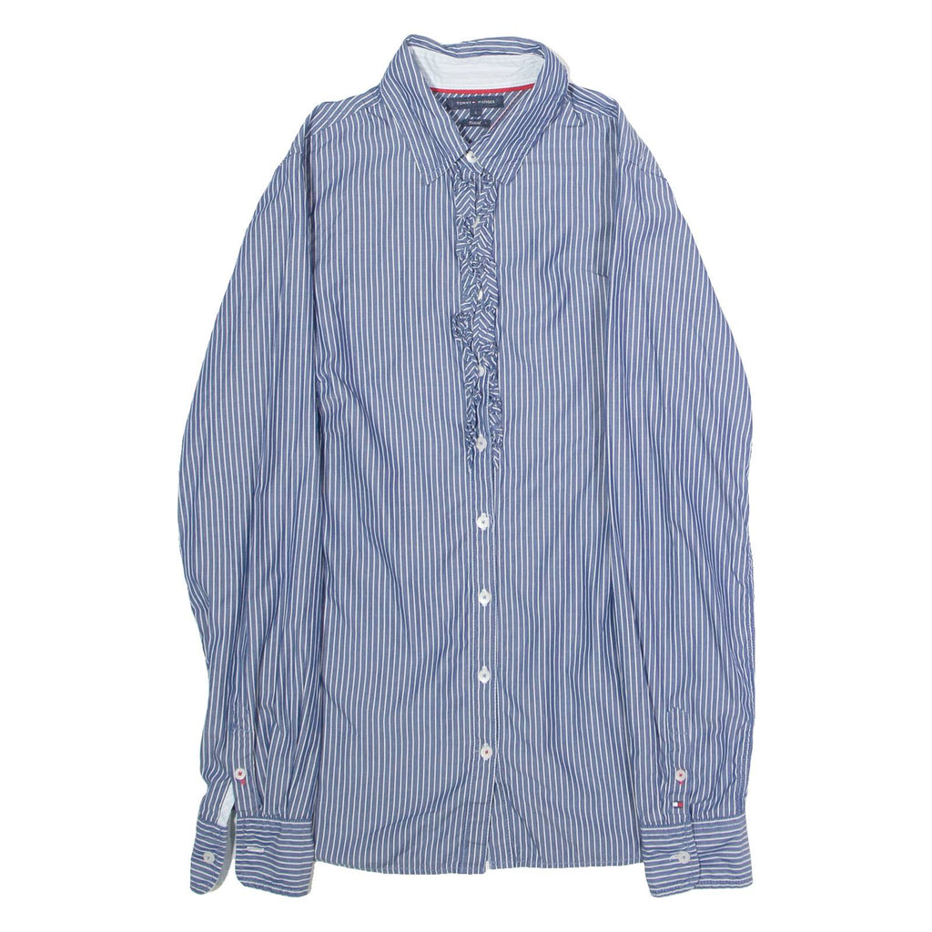 TOMMY HILFIGER Fitted Ruffle Womens Shirt Blue Striped Long Sleeve S