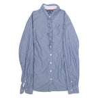 TOMMY HILFIGER Fitted Ruffle Womens Shirt Blue Striped Long Sleeve S