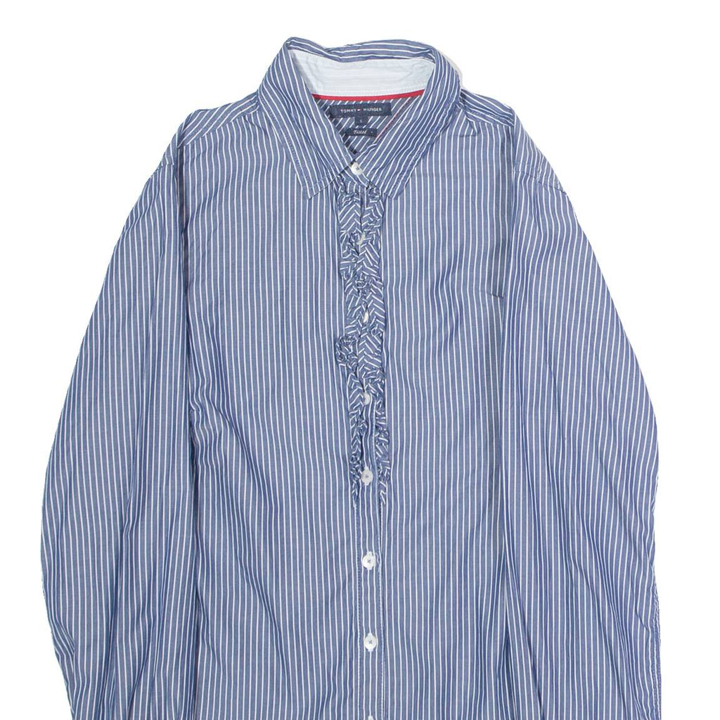 TOMMY HILFIGER Fitted Ruffle Womens Shirt Blue Striped Long Sleeve S