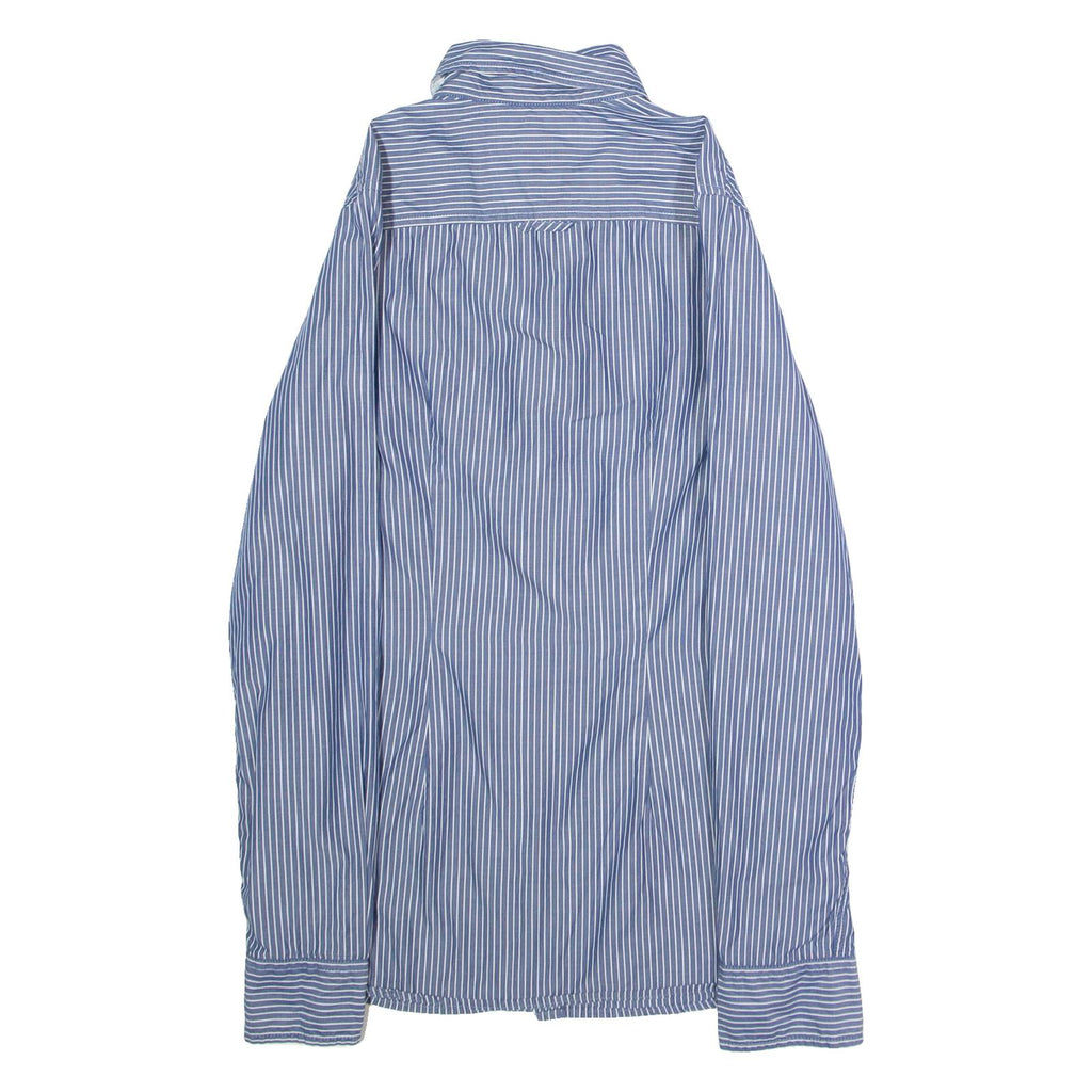 TOMMY HILFIGER Fitted Ruffle Womens Shirt Blue Striped Long Sleeve S